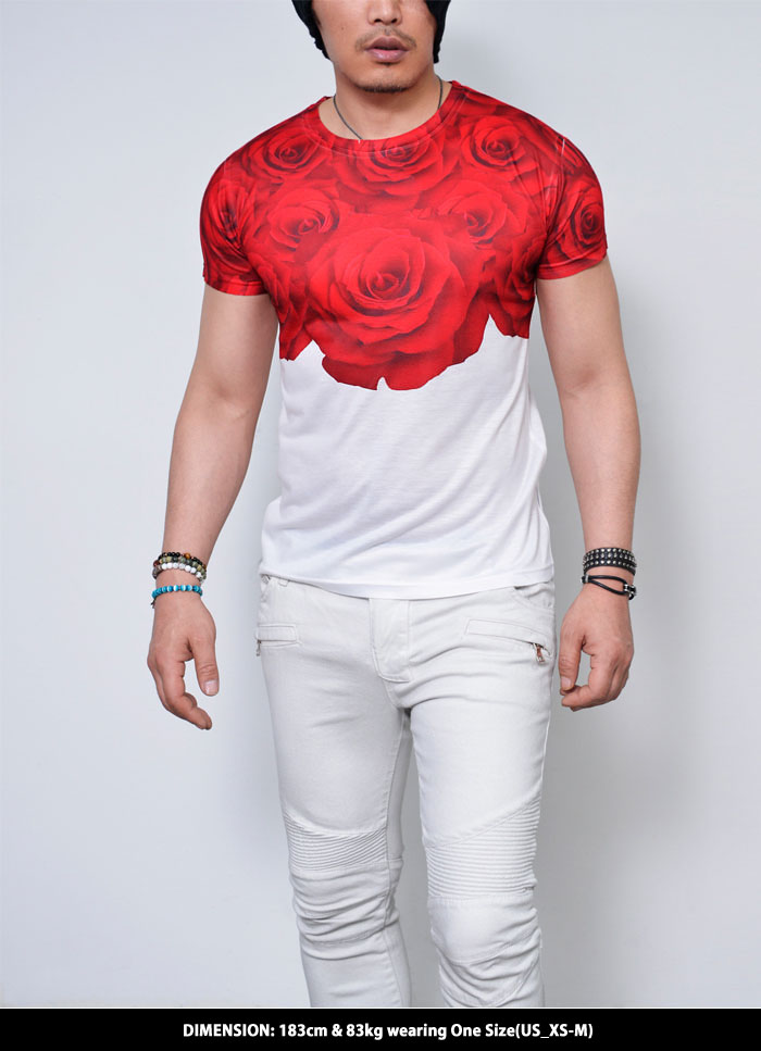 mens red rose shirt